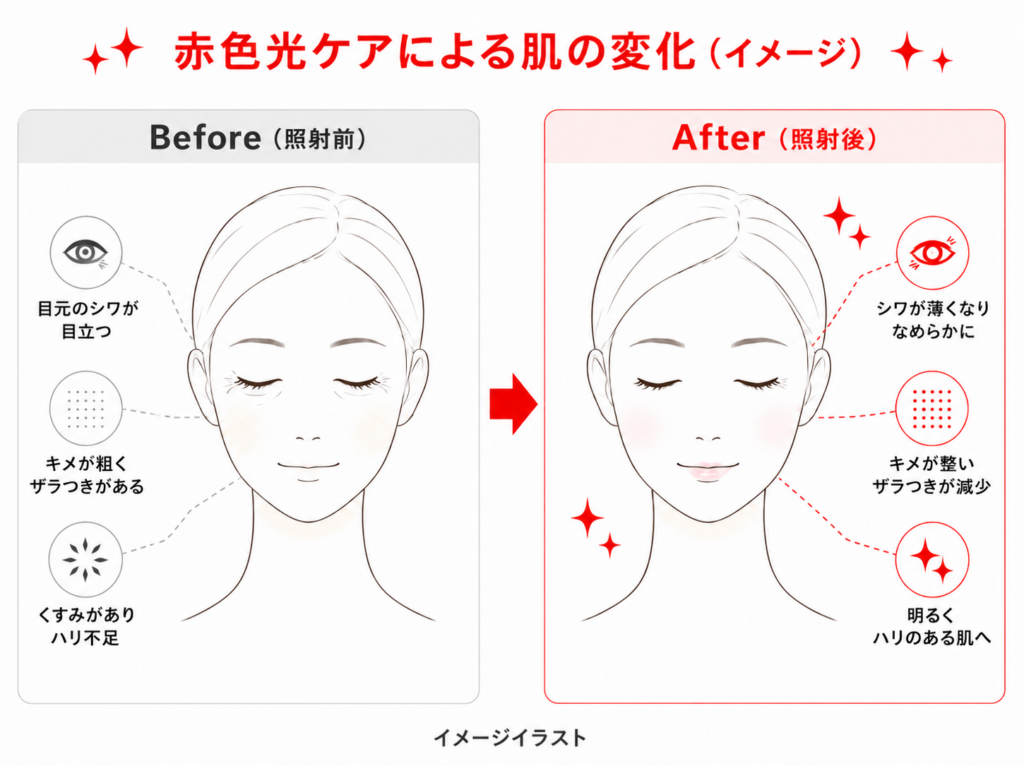 赤色光ケアによる肌の変化